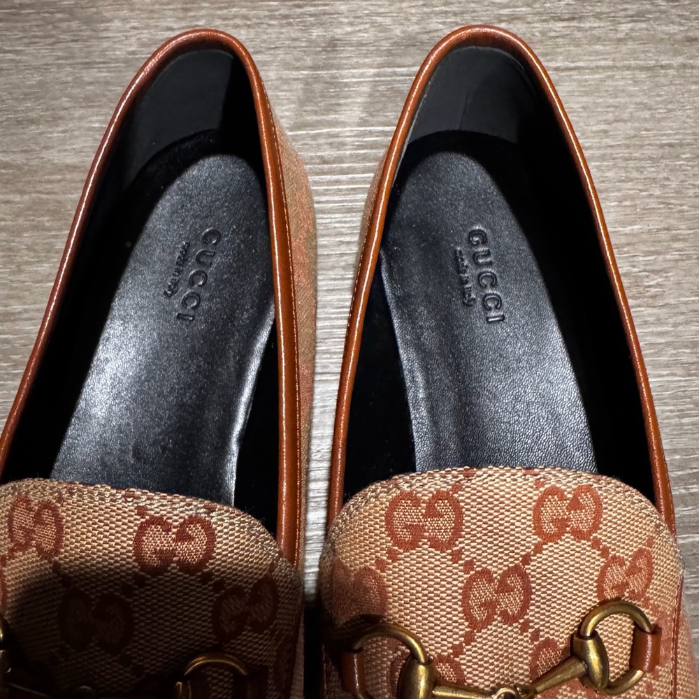 Authentic Gucci Women's Beige/Tan GG Canvas Horsebit Loafers Sz 40 NEW - Picture 5 of 5
